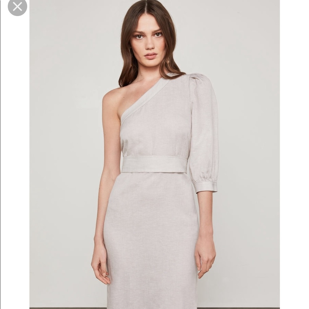 BCBGMAXAZRIA One Shoulder Striped Linen Sheath 👗